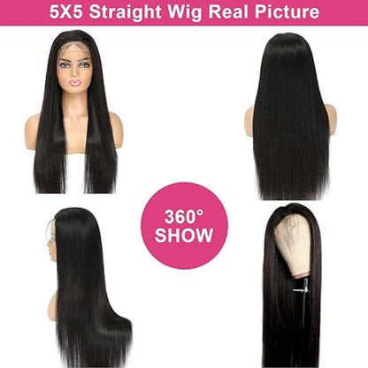 24inch 5x5 human hair wigs glueless wig straight hair
