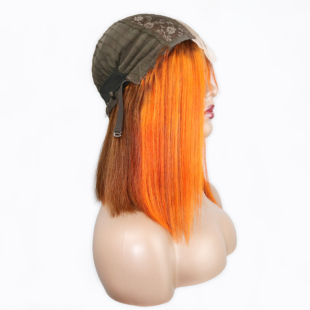 Shoulder Length Orange Straight Lace Front Human Hair Monofilament Wig