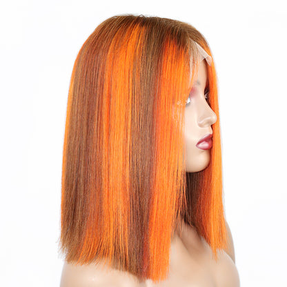 Orange Bob Wig Human Hair 2x6 HD Lace Front Wigs Orange Braided Bob Wigs