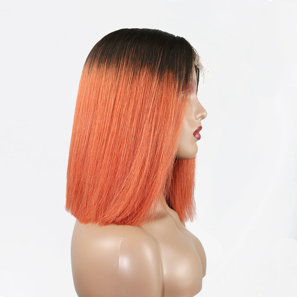 Full Lace Human Hair Wig Pre Plucked Orange and black Color