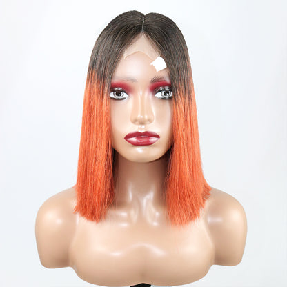 Full Lace Human Hair Wig Pre Plucked Orange and black Color