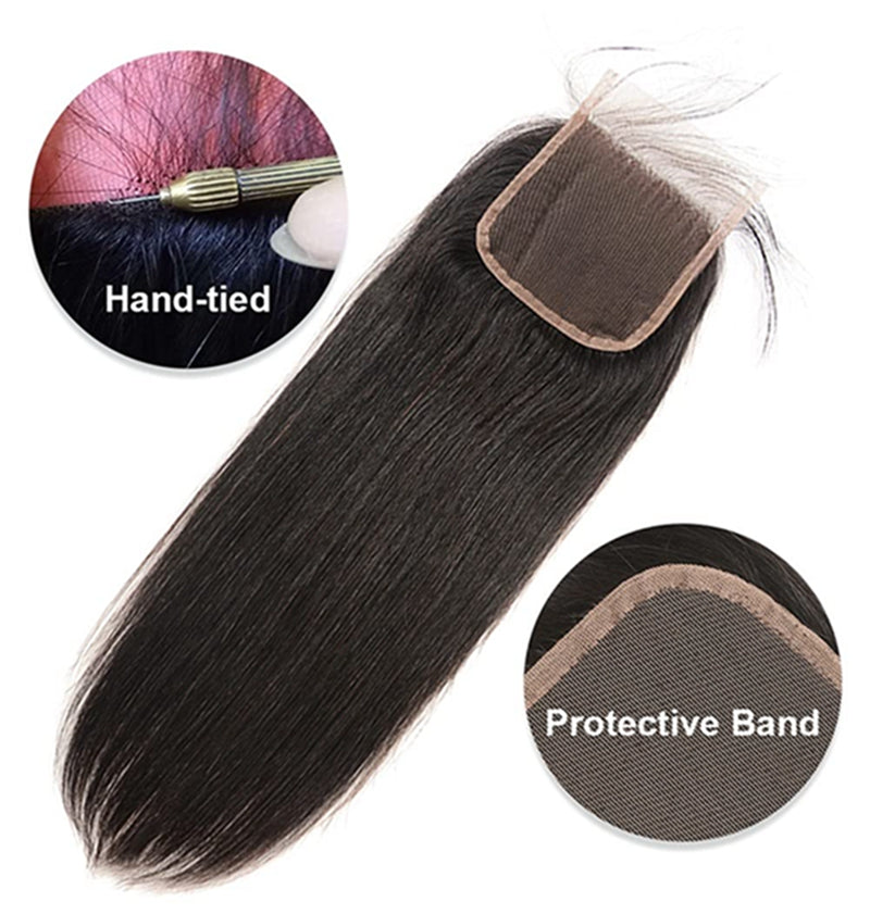 Lace Closure 100% Unprocessed Straight Human Hair Natural Black