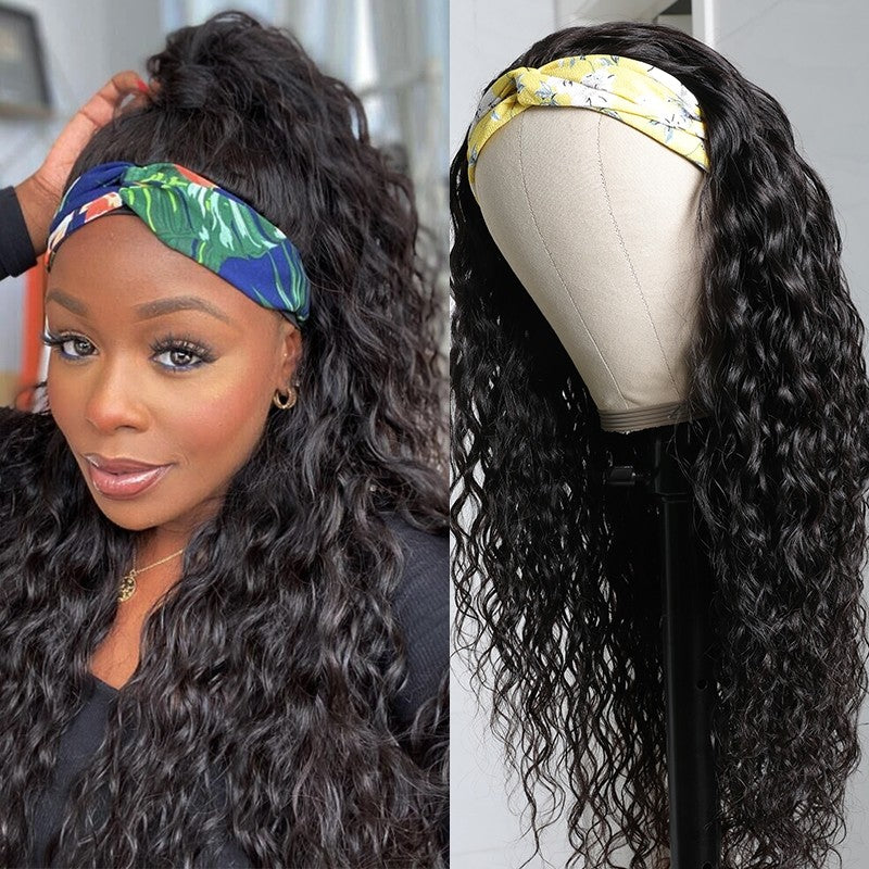 Headband Wigs Human Hair Deep Wave No Lace Front Wigs for Black Women  Unprocessed Virgin Hair Wet Curly Wigs Machine Made Glueless Headband Wig  Easy